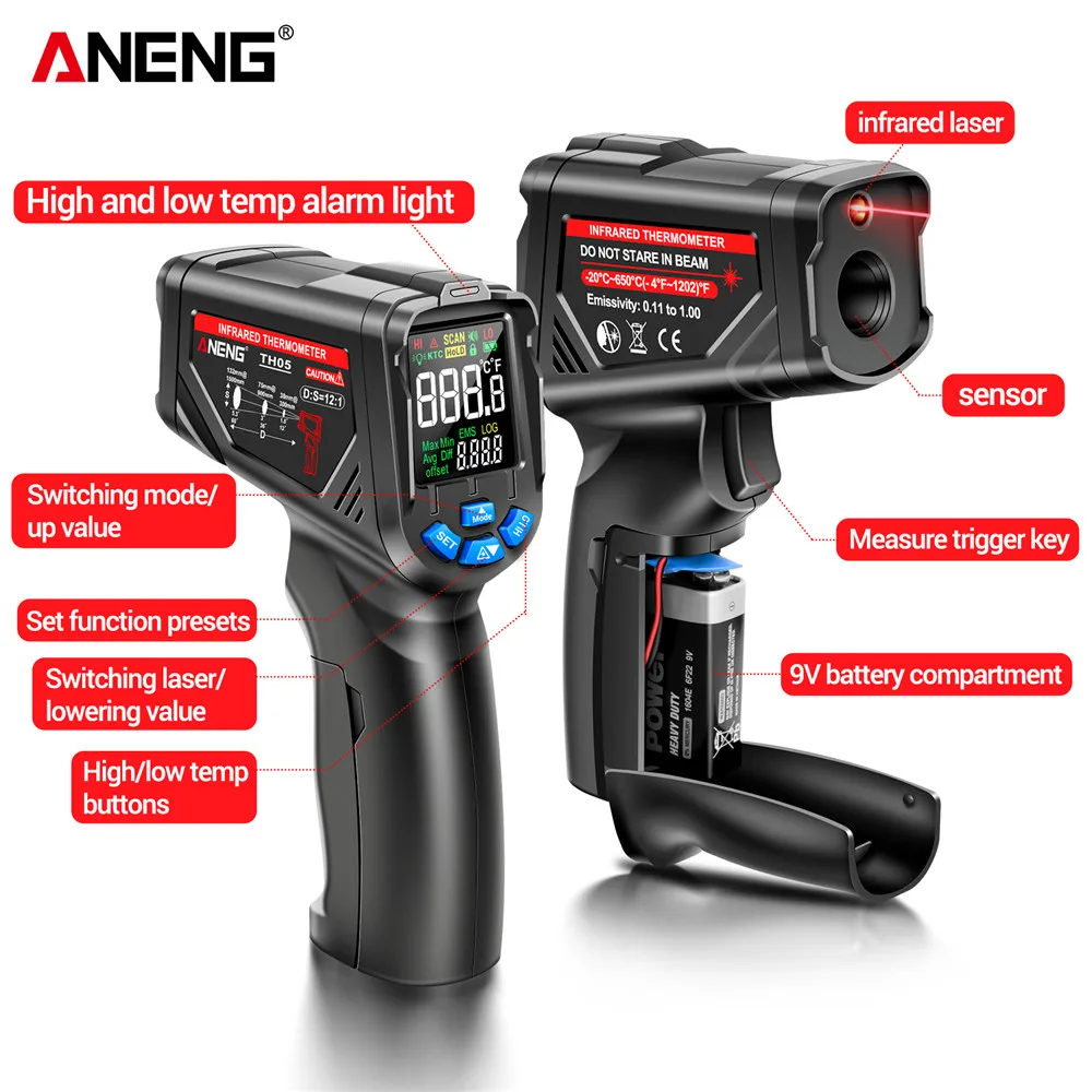جهاز استشعار حراري رقمي ANENG  - مراجعة Industrial Laser Temperature Sensor وسعره